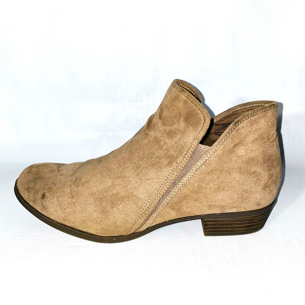 Time and Tru Women's Tan Suede Ankle Boots Side Zip Block Heel Size 11